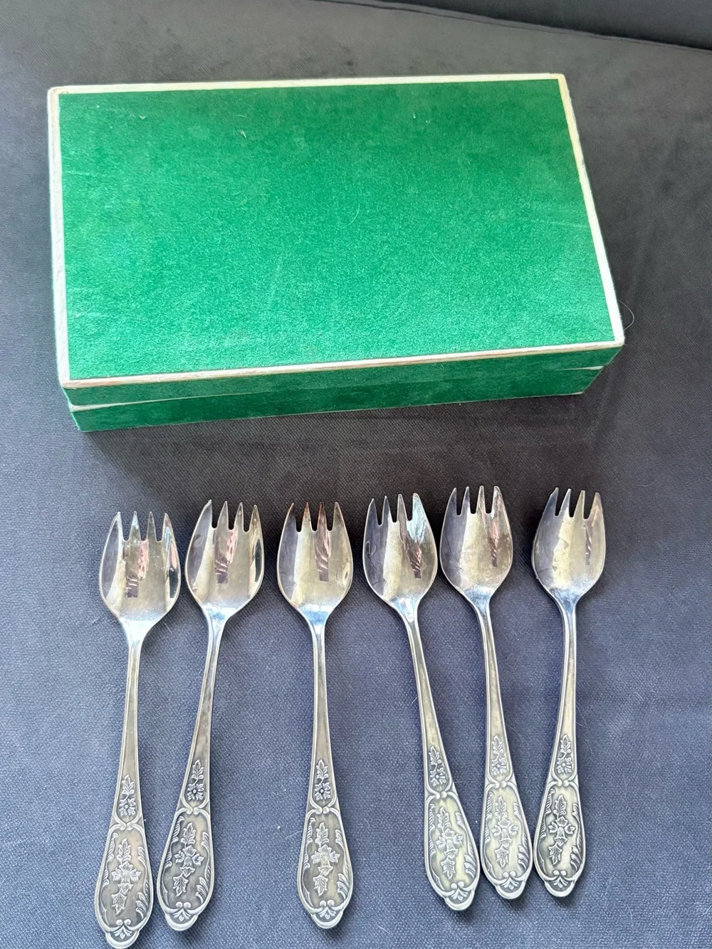 Vintage USSR 1970 Silver-Plated Fruit Fork Set with Green Presentation Box